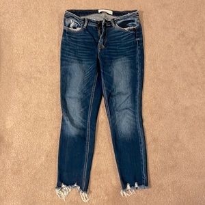 Dark Mid Rise Cut-off Skinny Jeans - Size 29